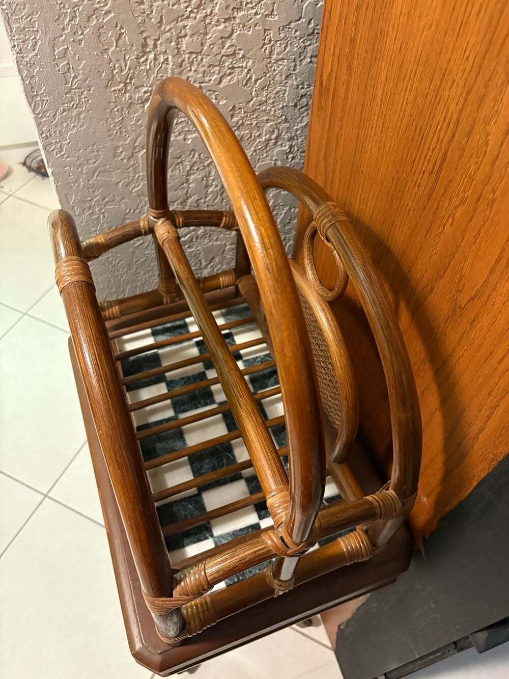 Vintage Rattan Wicker Magazine Rack Holder Arch Loop Design - Picture 3 of 5